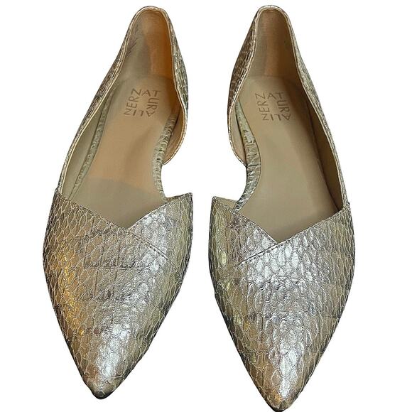 Naturalizer Kristin Leather Ballerina D’Orsay Flats Snakeskin Neutral Chic Prep - Picture 2 of 9